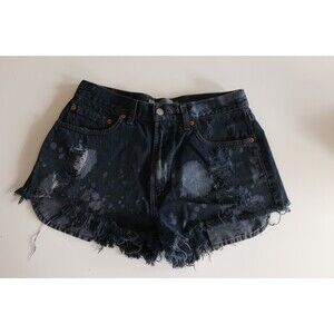 Levis 505  Regular Fit Jean Short Black Distressed Bleached Grunge Emo Goth W33